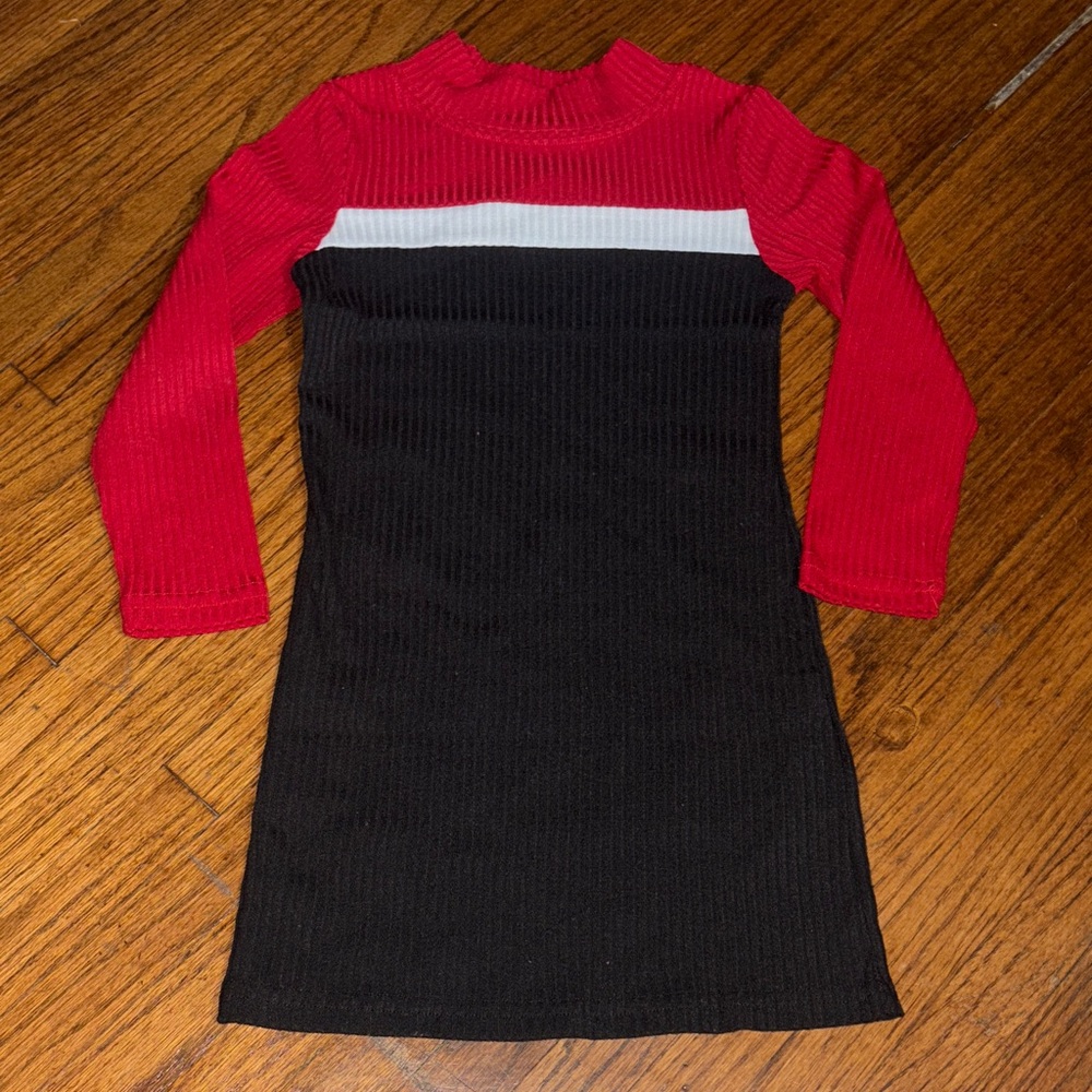 SHEIN Red and Black Ribbed Kids Dress